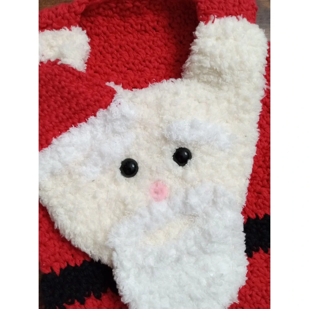 Handmade Crochet Santa Claus Kitchen Towel Christmas Holiday Decor Red‎ White
